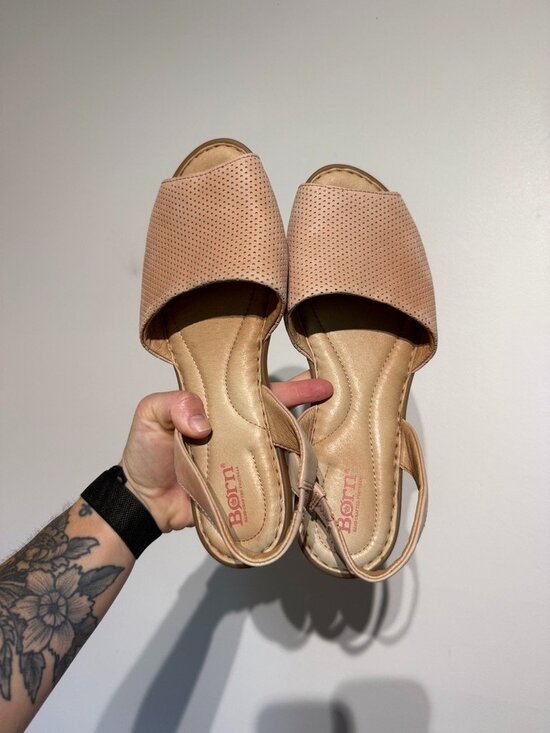 Born Shoes - Born Perforated Leather Sandal with Back Strap, Size 11